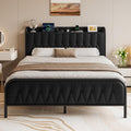 Black Full Size Platform Bed Frame with Faux Leather Upholstered Storage Headboard R244