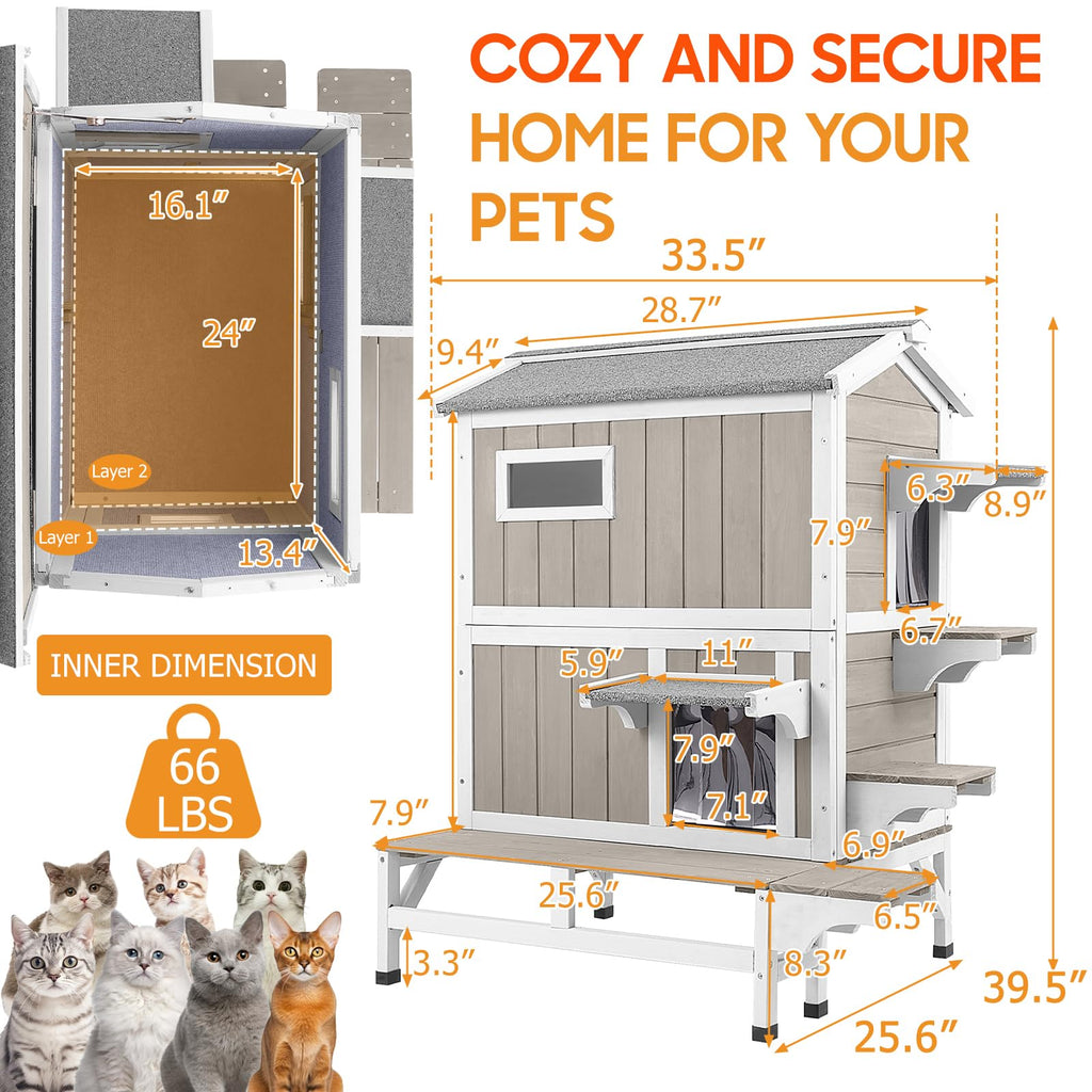 Insulated Outdoor Cat House 2-Story Wooden Shelter H773657