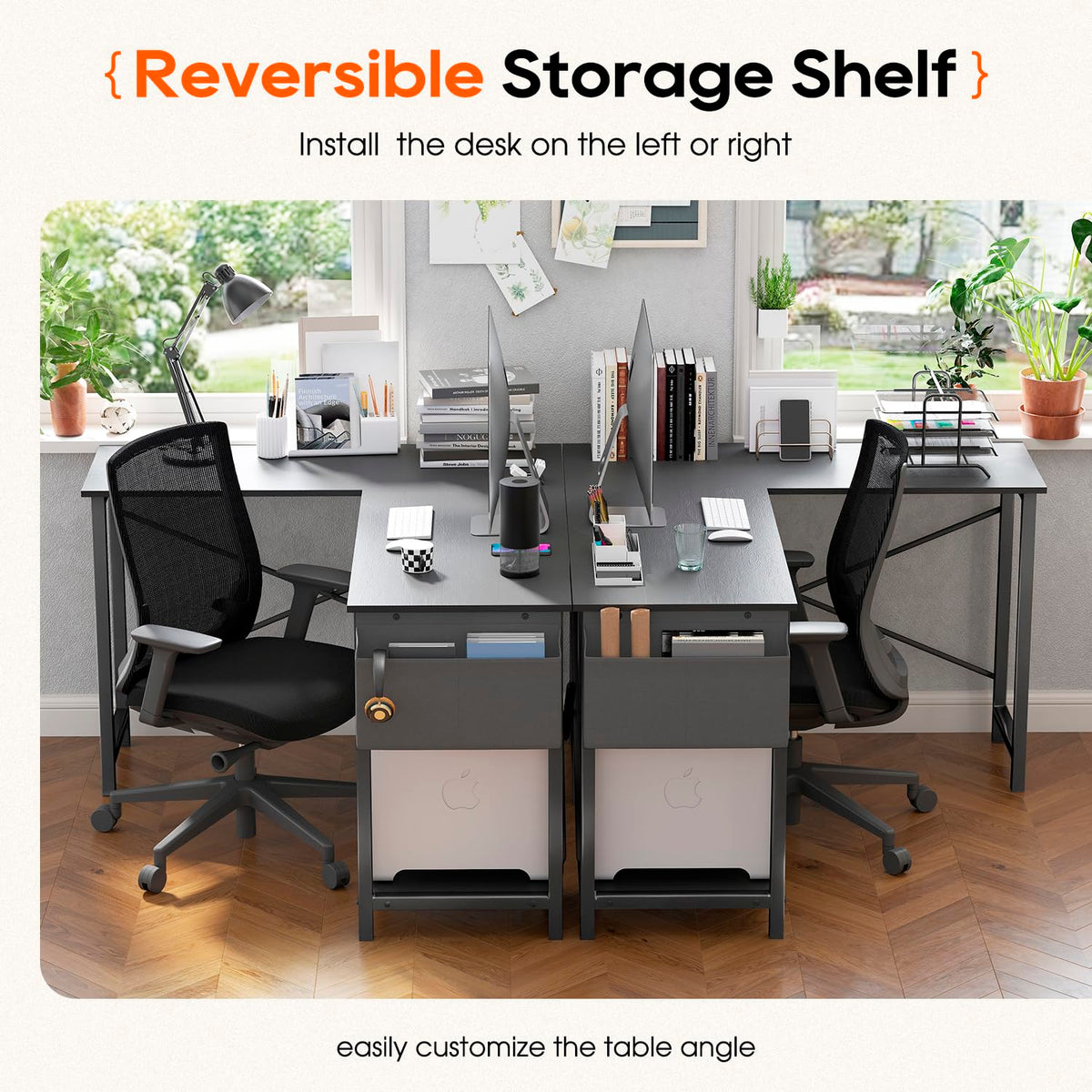 50 Inch Black L-Shaped Desk with Side Storage Bag & CPU Stand Y769