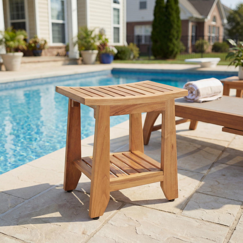 14'' Waterproof Teak Shower Bench with Storage Shelf S537376