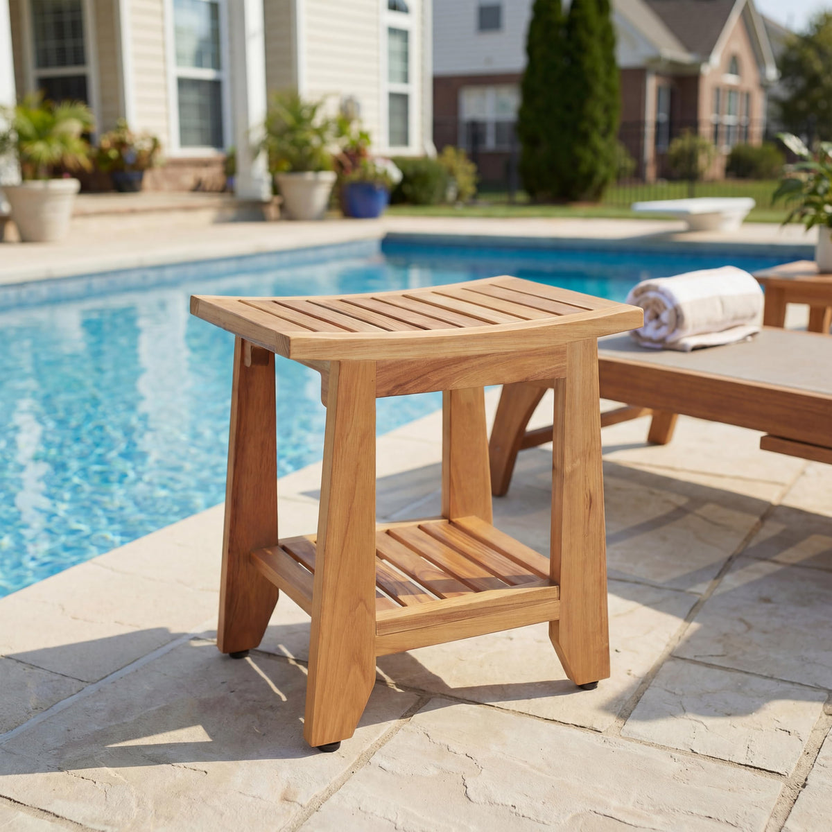 14'' Waterproof Teak Shower Bench with Storage Shelf S537376