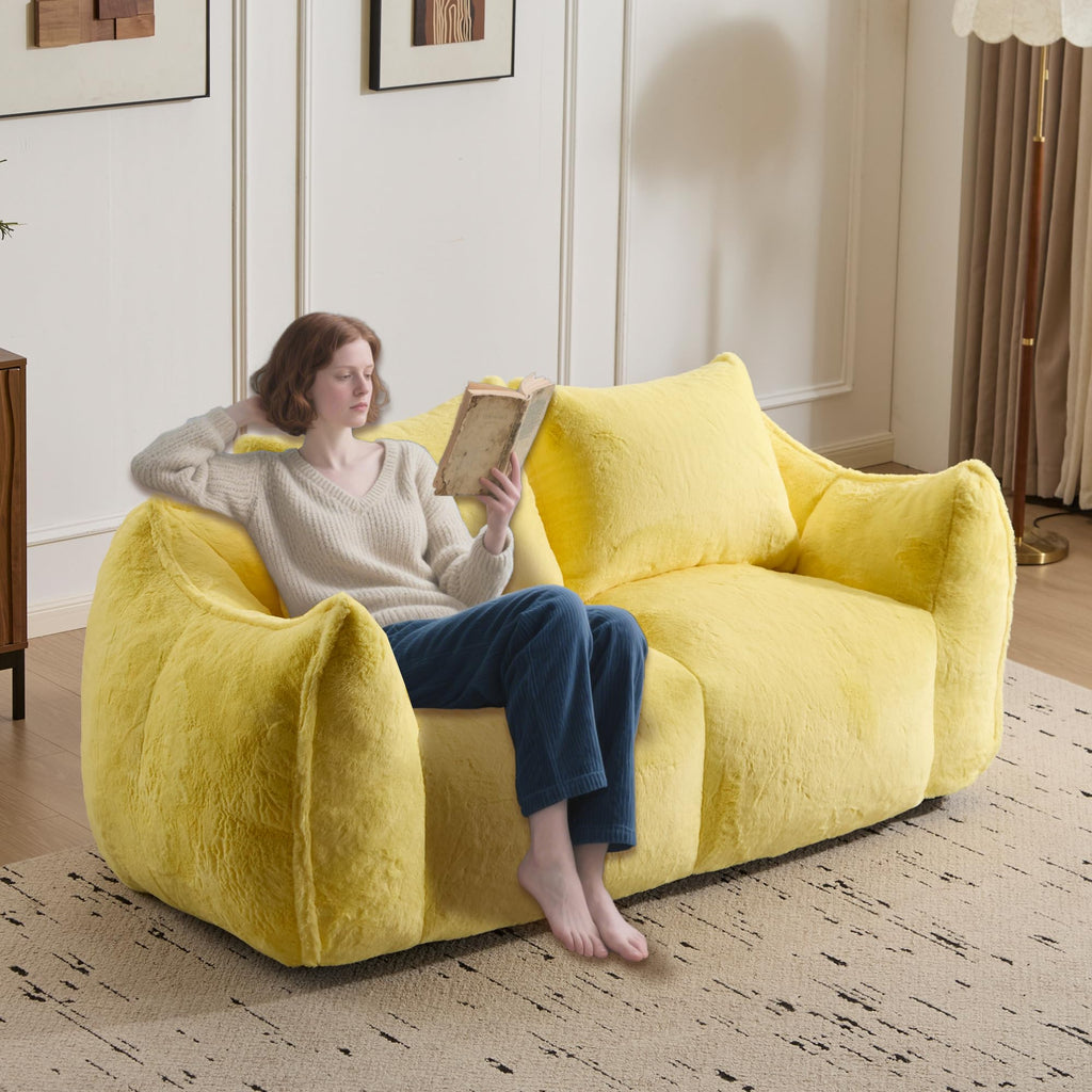 Oversized Ultra Soft Fluffy Faux Fur Bean Bag Chair with Pillows B875