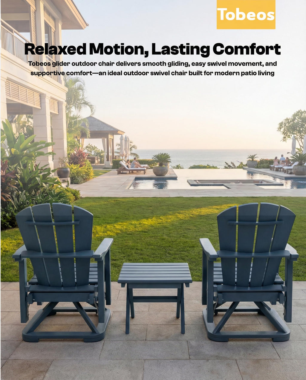 HDPE Oversized Swivel Glider Rocking Chair Set of 2 Navy Blue W631