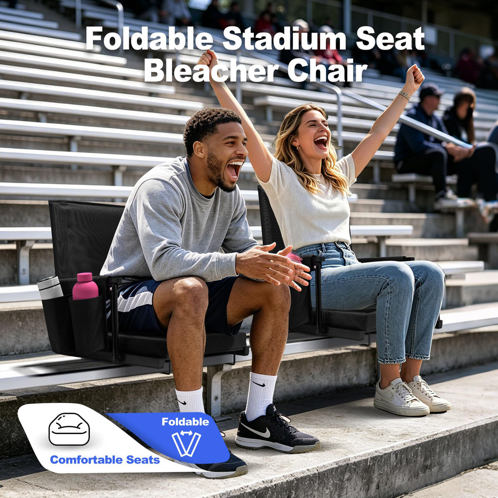 2 Packs Foldable Stadium Seats with Adjustable Backrest and Cup Holders Black H81177