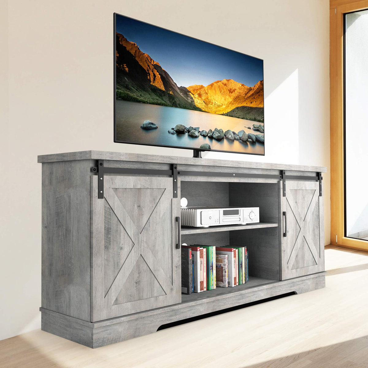 65 Inch Oak TV Stand with Storage Cabinet H4332