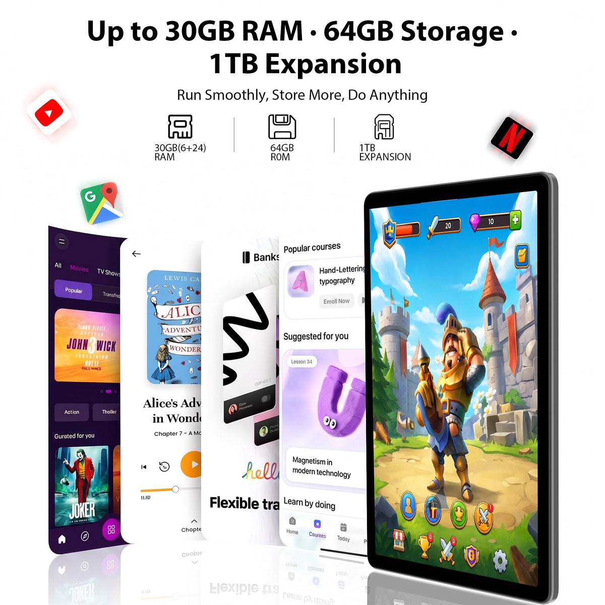 10.1" Android 16 Tablet with Keyboard, 30GB RAM 64GB ROM, Gray S698302