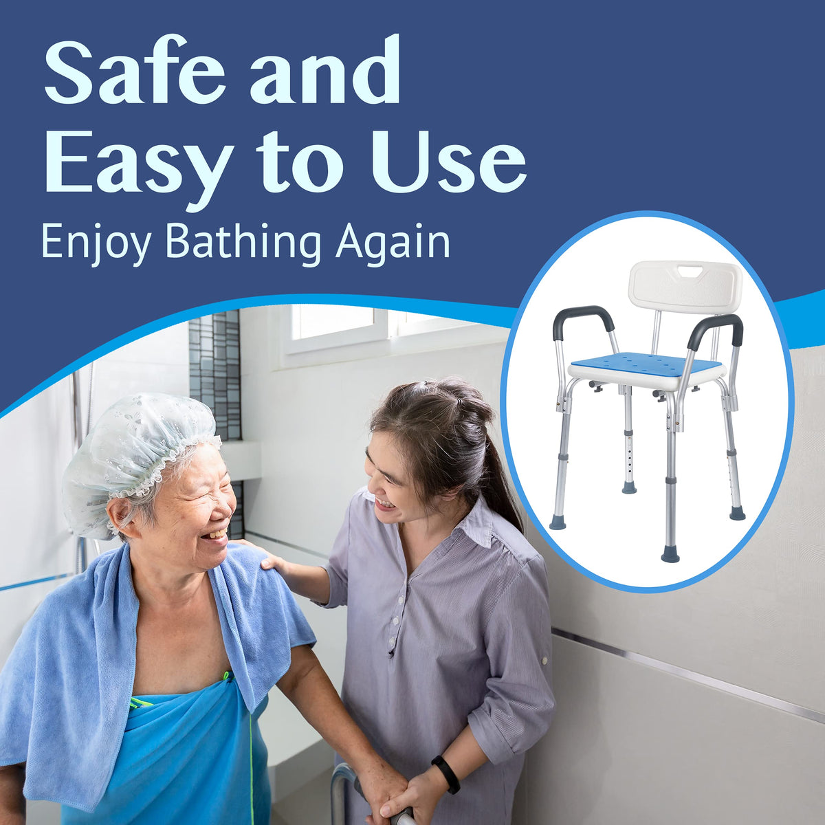 Adjustable Shower Chair with Back and Armrests W555