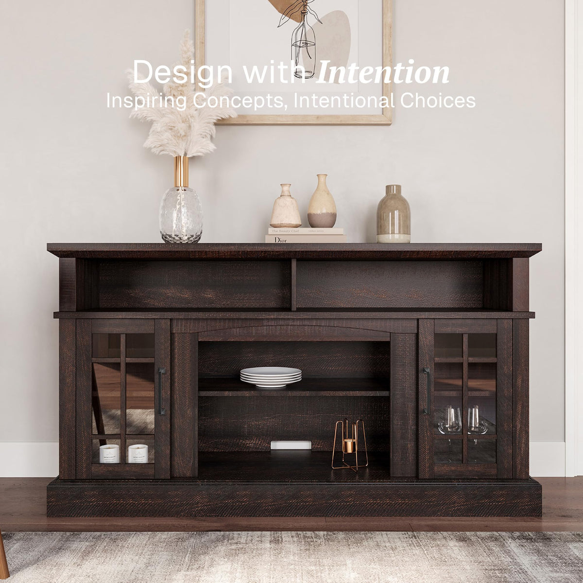 58" Espresso TV Stand & Media Entertainment Center C34257