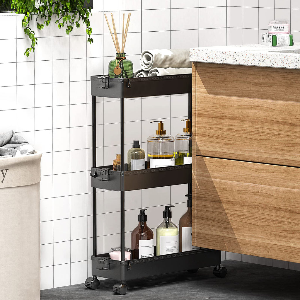 Black 3 Tier Slim Rolling Storage Cart J176