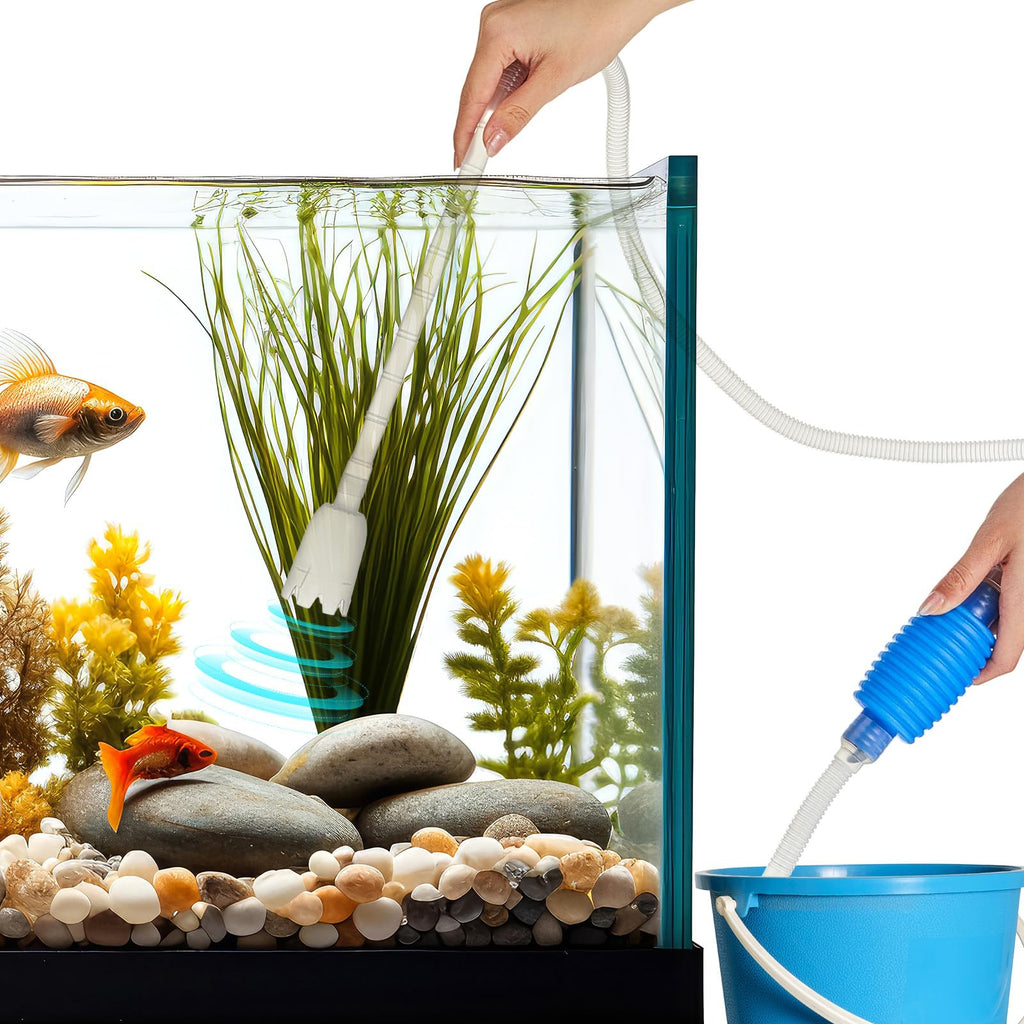 Aquarium Fish Tank Cleaning Tool Kit 4 Pcs Long Aquascape Tools Magnetic Glass Cleaner Brush 5 in 1 Gravel Cleaner and Siphon Vacuum K483201
