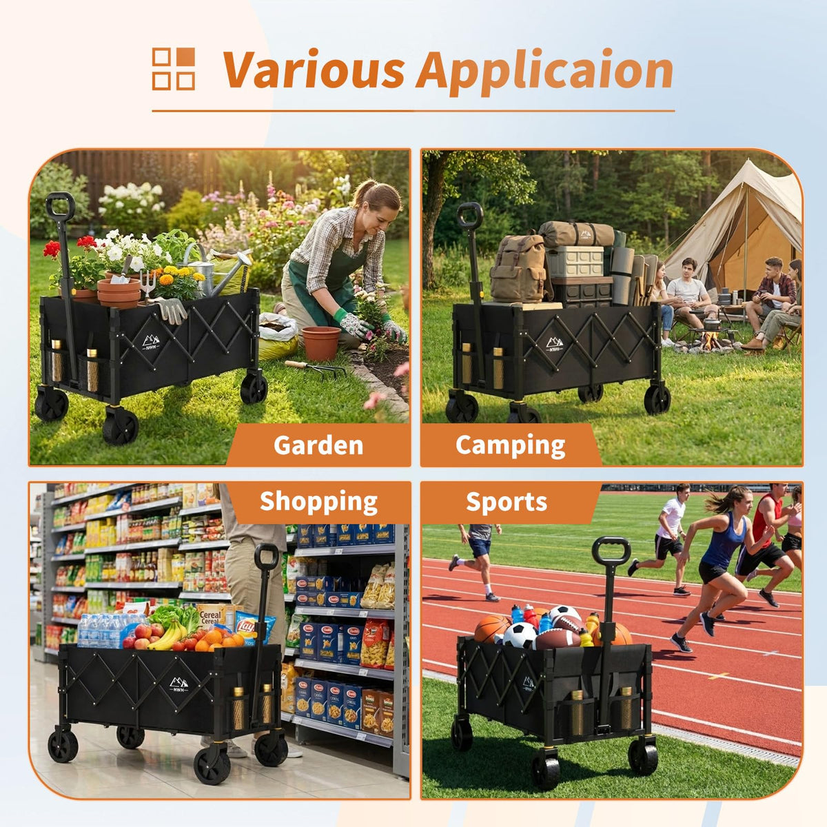 34'' Extra Long Collapsible Wagon, 380lbs Heavy Duty Utility Cart with All-Terrain Wheels S468789