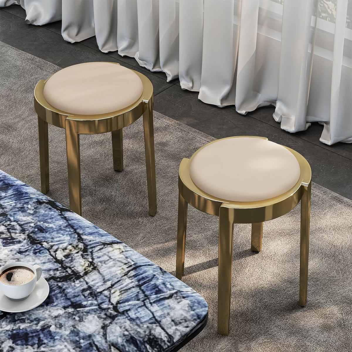 Round Stackable Stainless Steel Microfiber Leather Stools B739469