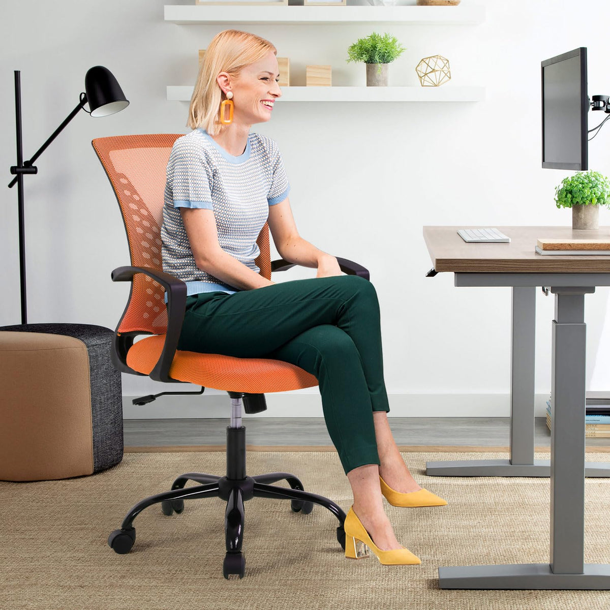Orange Adjustable Mesh Ergonomic Office Chair with Lumbar Support L34730
