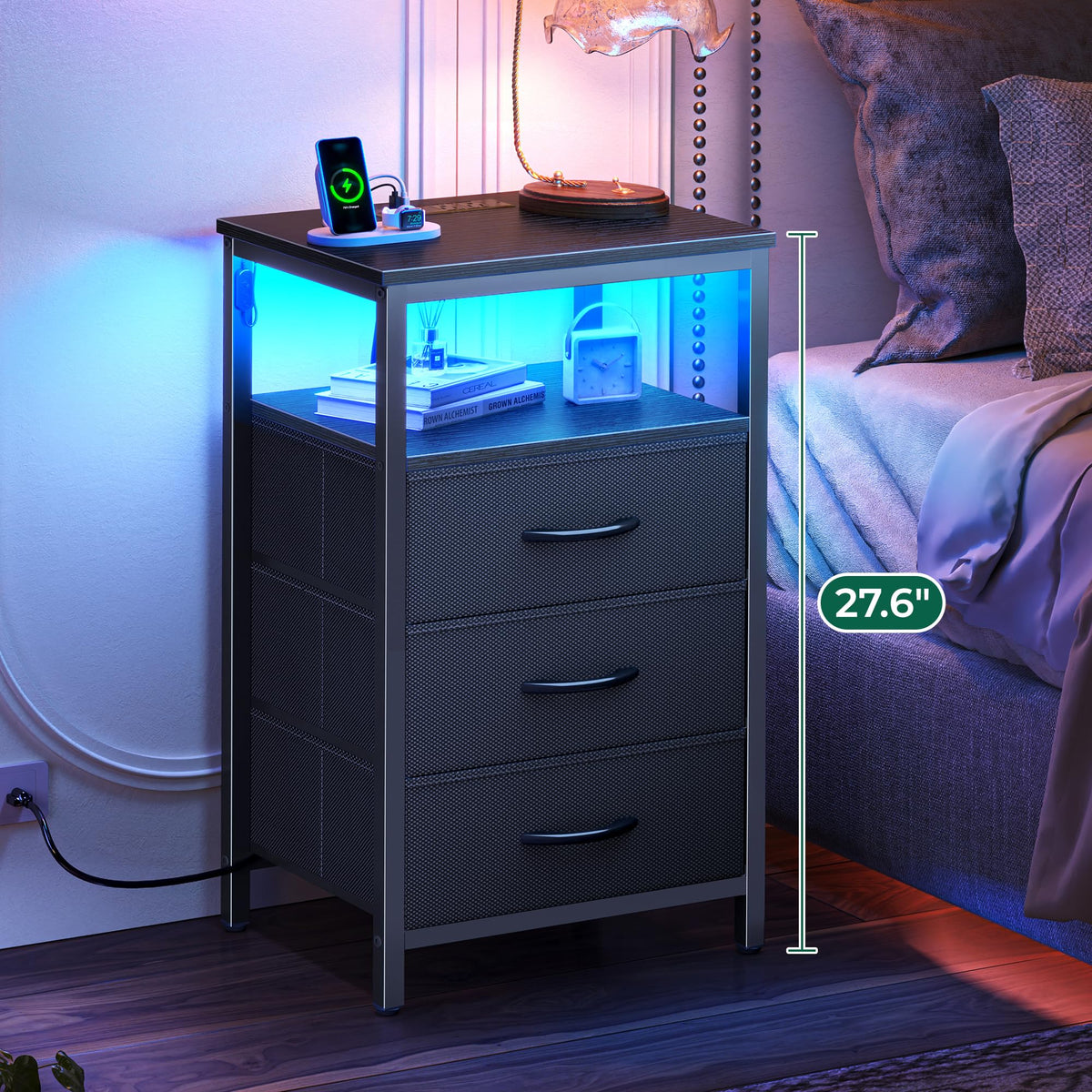 3 Drawer Nightstand with Charger Station and LED Lights M995644