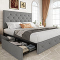 Queen Size Light Grey Upholstered Storage Bed Frame with 4 Drawers V560