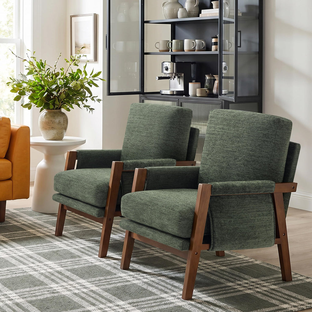 Green Accent Chairs Set of 2 Upholstered Fabric D76143
