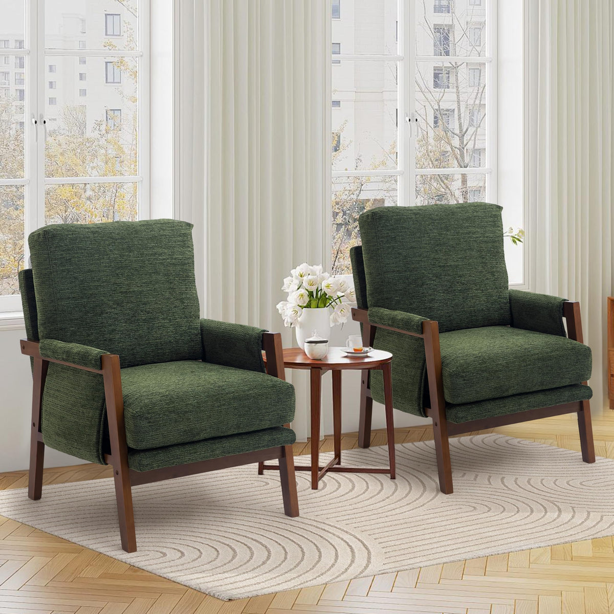 Green Accent Chairs Set of 2 Upholstered Fabric D76143