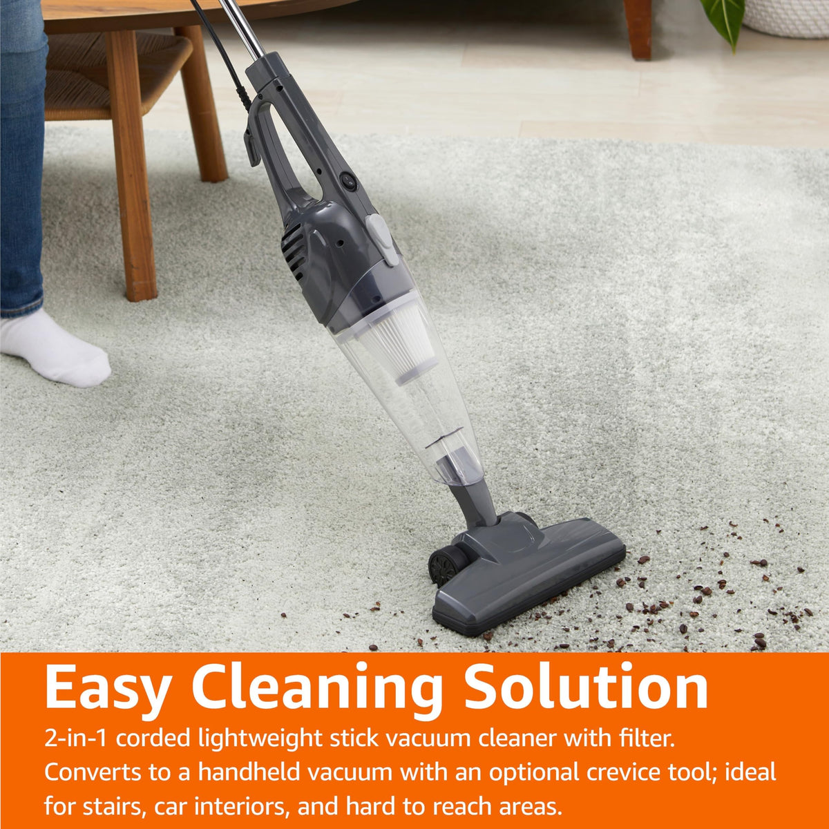 2-in-1 Corded Stick Vacuum Cleaner, Converts to Handheld, Lightweight, Black B984470