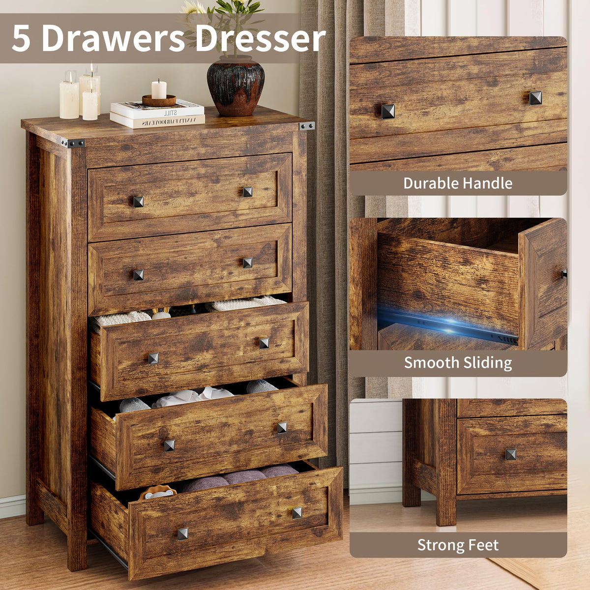 45.5" Tall 5-Drawer Brown Dresser F704