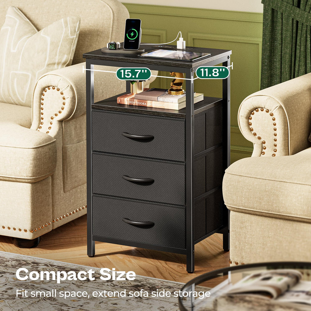 3 Drawer Nightstand with Charger Station and LED Lights M995644