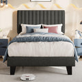 Twin Size Upholstered Linen Platform Bed Frame with Headboard E24367