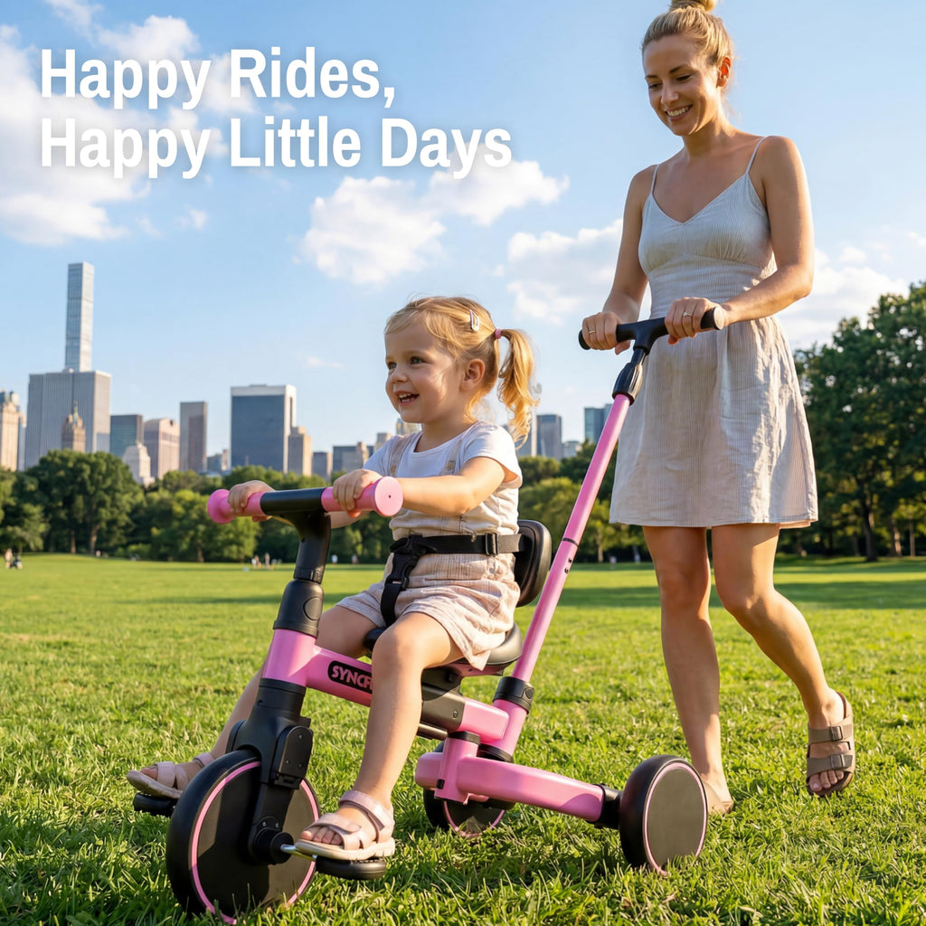 5-in-1 Kids Tricycle with Push Handle, Pink R323