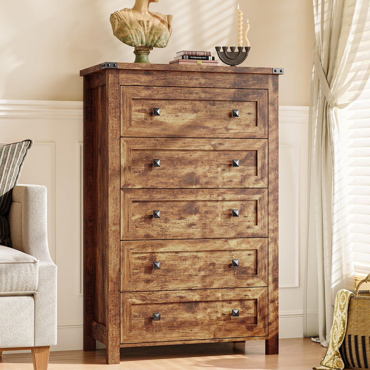 45.5" Tall 5-Drawer Brown Dresser F704